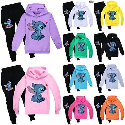 Buy 2PCS Kids Lilo Stitch Clothes Hoodies Jumper Casual Sweatshirt Tops Pants Outfit • 11.99£