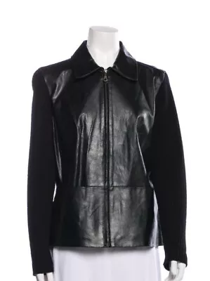 Buy AMI Leather Biker Moto Jacket Womens Medium Black Pebble 100% Leather • 69.39£