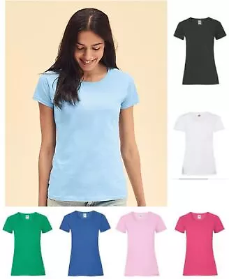 Buy Fruit Of The Loom T Shirts Womens Ladies Plain Coloured Cotton Fitted Tee Shirt • 5.99£