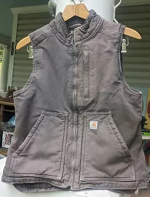 Buy CARHARTT Womens S 4/6 Gray Mock Neck Sherpa Lined Vest Duck*FADED/DISTRESSED  • 14.96£