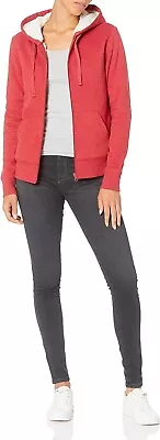 Buy Amazons Essentials Women’s Red Sherpa-Lined Fleece Full-Zip Hooded Jacket Size S • 12£