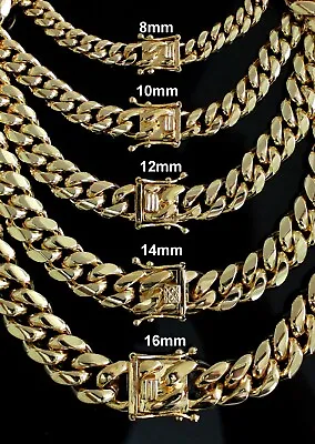 Buy Stainless Steel Mens Necklace Cuban Curb Link Heavy Solid Chain 18k Gold Plated  • 11.52£