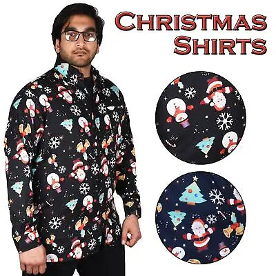 Buy Christmas Mens Long Sleeve Shirt Party Fancy Top Full Button Xmas Costume Tops • 8.49£