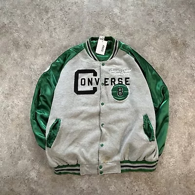 Buy Vintage Converse Jacket Mens 3XL Grey Green Varsity Snap USA Logo All Star • 34.99£