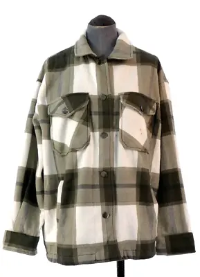 Buy Shirt Jacket  Shacket Flannel Checked Olive Utility Pockets Oversized Size S • 8.99£