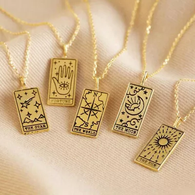 Buy Fashion Gold Plated Tarot Card Pendant Necklace Women Mystic Jewellery Gifts • 3.82£