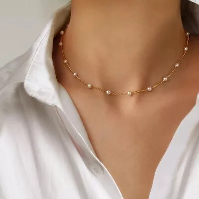 Buy Pearl Necklace Choker Chain Beads Jewellery • 2.99£