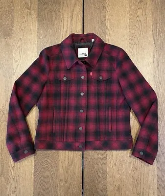 Buy Levi's Wool Blend Classic Trucker Jacket Women’s Size L Red Black Buffalo Plaid • 65.54£