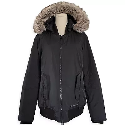 Buy Eddie Bauer Womens Hooded Jacket Sz XL Black Nylon Waterproof Faux Fur Trim Coat • 26.43£