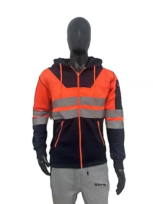 Buy Mens Hi Viz Vis High Visibility Jacket Hoodie Work 4 Zip Hoody Sweatshirt Fleece • 16.95£