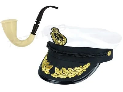 Buy Captain Hat Pipe Set Hugh Hefner Fancy Dress Stag Do Sailor Adult Costume • 9.95£