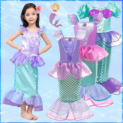 Buy Girl Princess Little Mermaid Ariel Dress Kids Cosplay Clothes Summer Dress Up • 14.79£