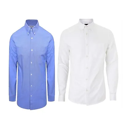 Buy Mens White Oxford Shirt Button Down Collar Blue Long Sleeved Regular Fit Shirts • 19.99£