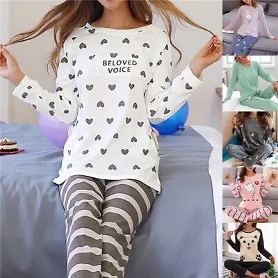 Buy Womens Cartoon Cute Pyjamas Pjs Set Long Sleeve Top Nightwear Lounge Sleepwear • 8.49£