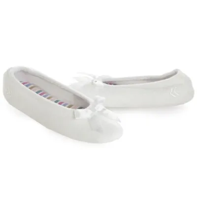 Buy Isotoner WHITE Terry Ballet Slippers Sturdy Sole Stipe Interior Washable NEW • 20.43£