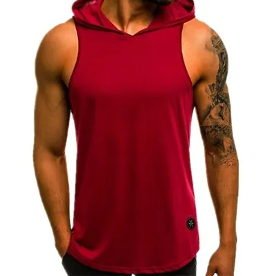 Buy Mens Gym Pullover Vest Sleeveless Casual Hoodie Hooded Tank Tops Muscle T-Shirt • 10.72£