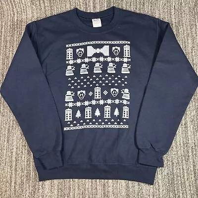 Buy Doctor Who Blue Christmas Sweater Sweatshirt Sz S Holiday Dalek Cybermen • 24.12£