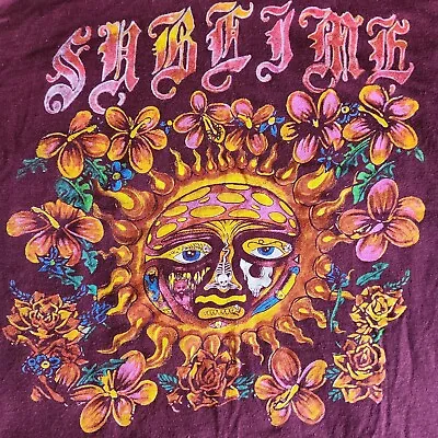 Buy Sublime Long Beach CA Womens M Burgundy Red Rock Band Graphic T-Shirt Sun Flower • 12.27£