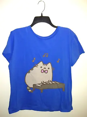Buy Pusheen The Cat Playing Keyboard Piano RARE Blue T-shirt Size XL • 28.92£