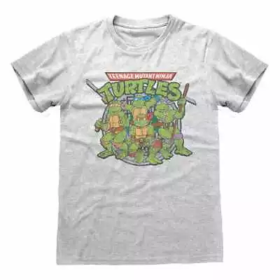 Buy Teenage Mutant Ninja - Retro Turtle Unisex Heather Grey T-Shirt Smal - K777z • 14.16£
