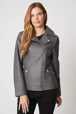 Buy Dark Grey Faux Leather Biker Jacket • 31.60£