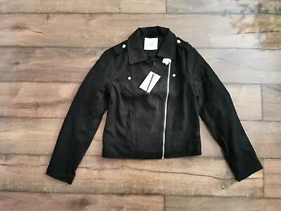 Buy Jacqueline De Young Faux Suede Biker Jacket Black Women's UK Size 6 BRAND NEW • 27.99£