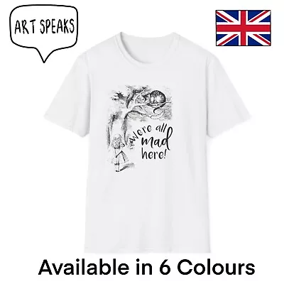 Buy Vintage Alice In Wonderland T-Shirt Men Unisex Women Cheshire Cat We’re All Mad • 15.99£