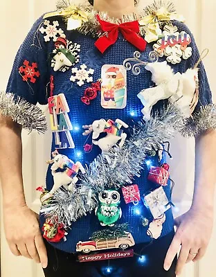 Buy Reindeer Ugly Christmas Sweater Contest Tacky Lights Up Rainbow XS • 24.05£