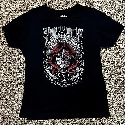 Buy Papa Roach 2015 Tour Shirt Women's Size X -Large Black Hourglass Skeleton Tattoo • 3.94£