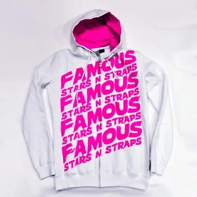 Buy Famous Stars & Straps  White Pink Sideways Ladies Hooded Top (medium) • 49.99£