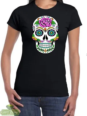 Buy Sugar Skull Day Of The Dead Dia De Muertos Womens T-Shirt • 11.99£