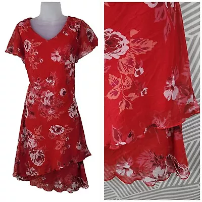 Buy Vintage 90s Slip Dress Size 12 Floral Alt Knee Length Layered Rose Assymetric  • 24.49£