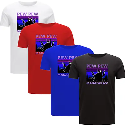 Buy Pew Pew Madafakas T-Shirt, Funny Joke Cat Retro Vintage  Adults Tee Top Midnight • 13.49£