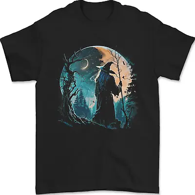 Buy A Wizard Looking At A Fantasy Moon Warlock Mens T-Shirt 100% Cotton • 10.48£
