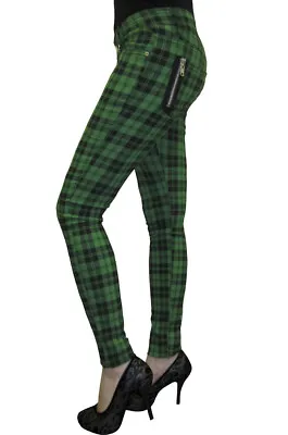 Buy BANNED Apparel Green Tartan Check Skinny Punk Emo Stretch Rockabilly Trousers  • 34.99£