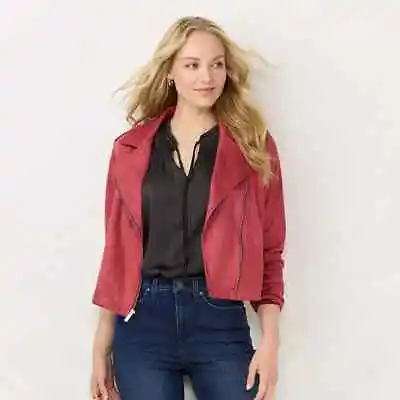 Buy LC Lauren Conrad Suede Moto Jacket (NWT, Berry Mist XS) • 11.83£