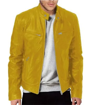 Buy UK Mens Vintage Jacket Cafe Racer Basic Leather Coats Casual Real Biker Outwear • 22.99£