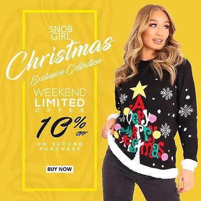 Buy Women's Long Sleeve Rudolph Elf Xmas Top Unisex Merry Christmas Sweater Jumper • 22.99£