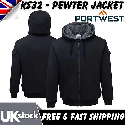 Buy Portwest KS32 Pewter Jacket Hooded Sherpa Lining Zip Pocket Winter Workwear Coat • 39.99£