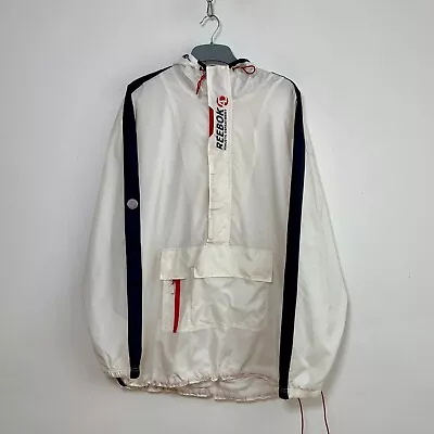 Buy Reebok Windbreaker Jacket 1/4 Zip Hooded Pullover White Size XL • 29.99£