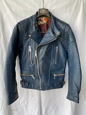 Buy Vintage WOLF Blue Leather Motorbike Jacket 38-40 M ? Motorcycle Biker Punk Rock • 125£