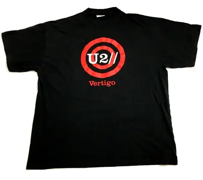 Buy Vintage 2005 U2 Vertigo Tour Black Graphic Print T-Shirt Music Rock Band Size XL • 14.99£