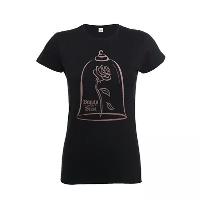 Buy New Official DISNEY - BEAUTY & THE BEAST ROSE GOLD Girlie T-Shirt • 12.99£