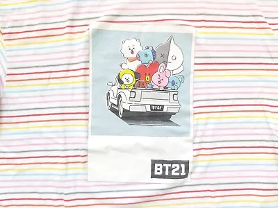 Buy BTS BT21 Rainbow Stripe Punk Koya Line Friends Pink T Shirt - 2XL XXL • 9.49£