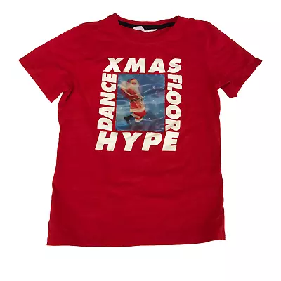 Buy H&M Red Christmas Dancing Santa Hologram T-shirt Age 10-11 • 3£