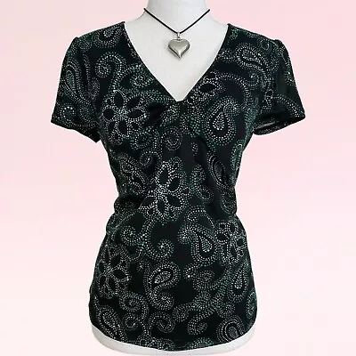 Buy Vintage 90s Y2k Black Teal Floral Whimsigoth Fairy Goth Boho Cap Sleeve Top M • 17.52£