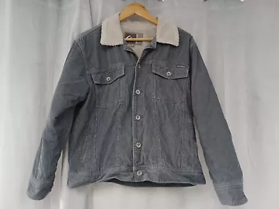 Buy Vintage Quiksilver Mens Small Biker Style Jacket- Blue Grey Faux Fleece Lined • 10£