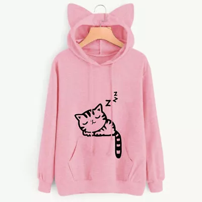 Buy Women Sweatshirt Cat Ear Hoodie Sweatshirt Casual Long Sleeve Pullover Blouse • 8.99£