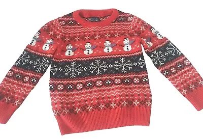 Buy NEXT Boys Red Christmas Snowman Pullover Jumper Age 4 Years Old • 4.49£