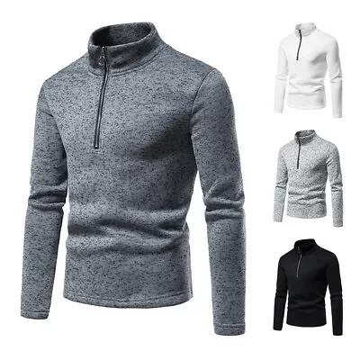 Buy Mens Jacket Half Zip Up Jumper Pullover Knitted Winter Warm Fleece Sweaters • 13.66£